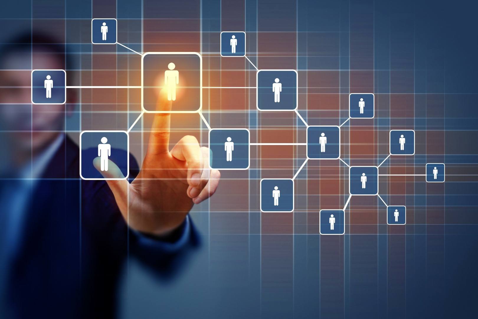 Image of male touching virtual icon of social network