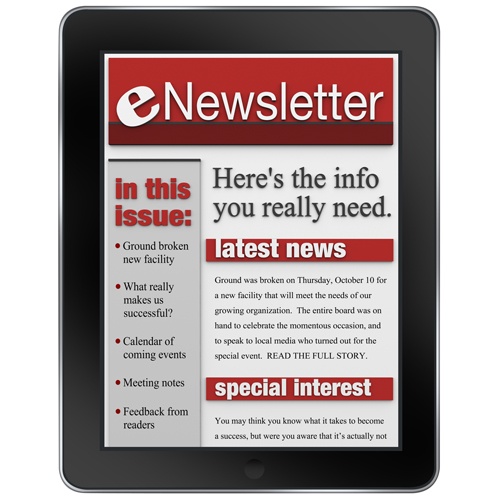 An enwsletter news alert update emailed to a tablet computer to keep you informed with important articles and product updates